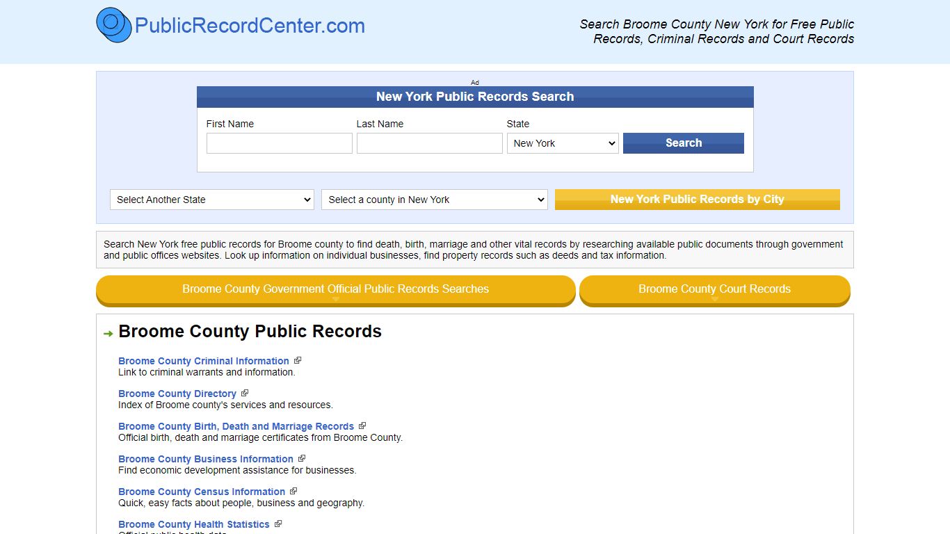 Broome County New York Free Public Records - Court Records ...